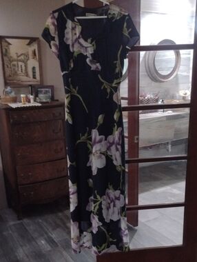 Navy Floral Maxi Dress with Lavender Blooms